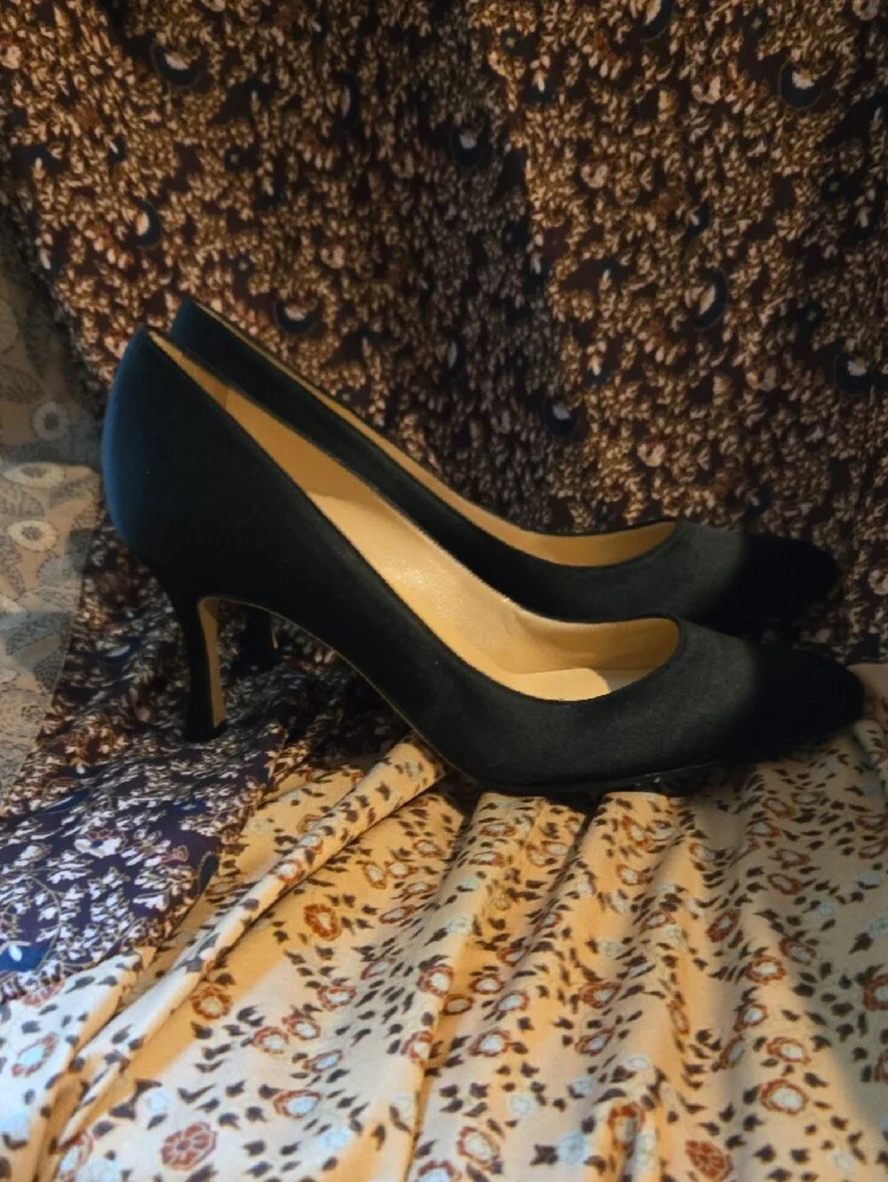 Manolo Blahnik Black Satin Pointed Pumps